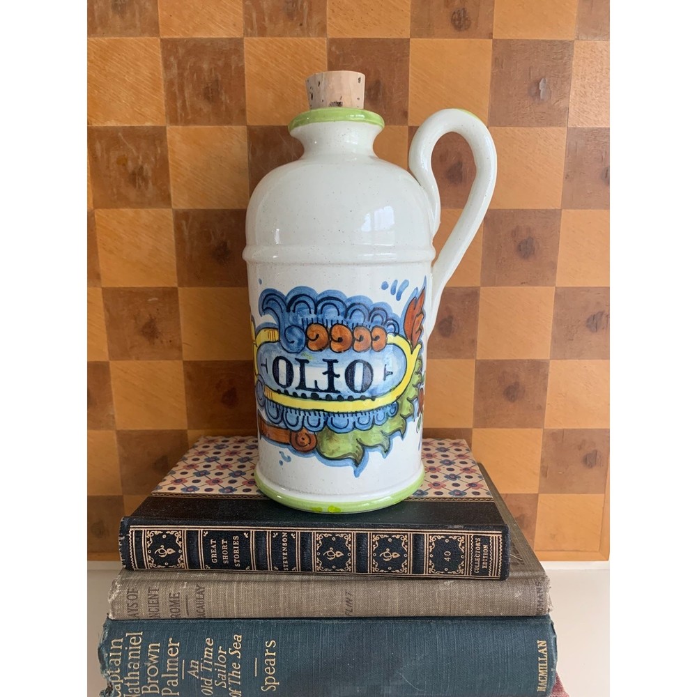 Handpainted Pottery Olive Oil Jar with Cork